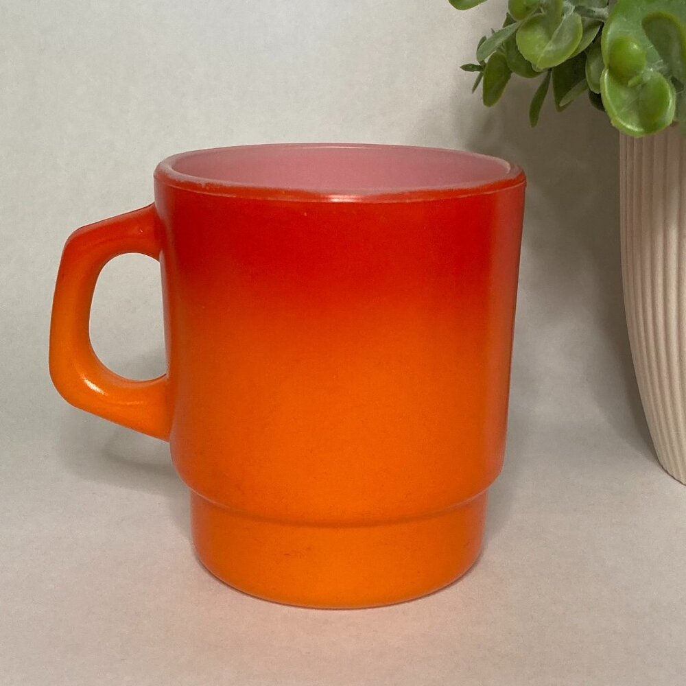Vintage Anchor Hocking Fire King Ware Red Orange Coffee Mug